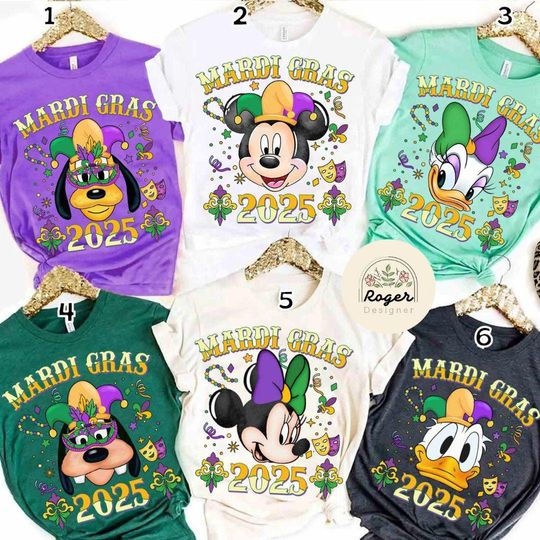 All Characters Disney Mardi Gras Shirt, Mickey & Friends WDW Disneyland Family Happy Mardi Gras Carnival 2025, New Orleans Fat Tuesday Shirt