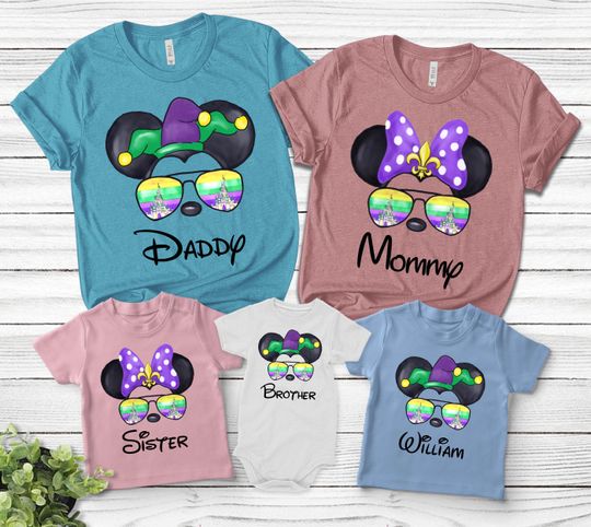 Disney Mardi Gras 2025 shirt, Personalized Disney Gras Family shirt, Carnival parade Party, Fat Tuesday shirt, Disney world shirt