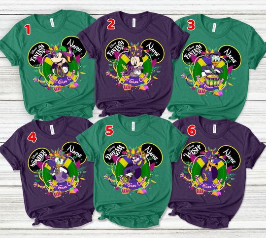 Personalized All Characters Disney Mardi Gras Cruise shirt, Mickey and Friends Disney Cruise 2025 shirt, Mardi Gras Matching Cruise
