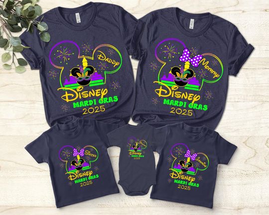 Disney Mardi Gras 2025 shirt, Personalized Disney Gras Family shirt, Carnival parade Party, Fat Tuesday shirt, Disney world shirt