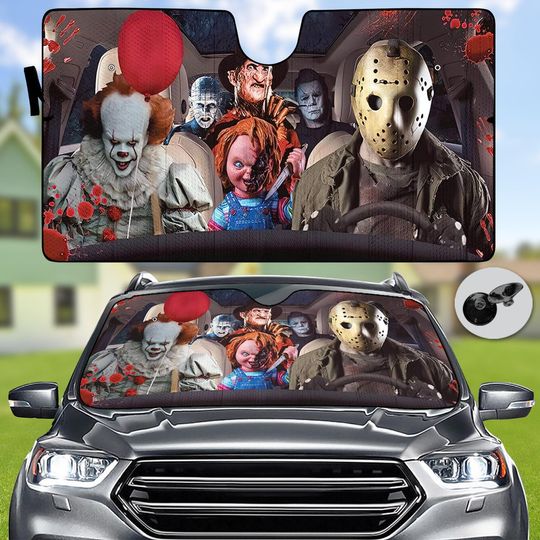Horror car sunshade, Halloween Gifts, Halloween sunshade , Movie car sunshade
