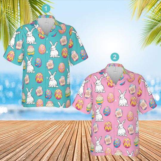 Happy Easter Hawaiian Shirt, Easter Eggs Bunny Rabbit Button Up Shirt, Pastel Floral Easter Egg Shirt, Egg Hunt Shirt, Spring Easter Shirt