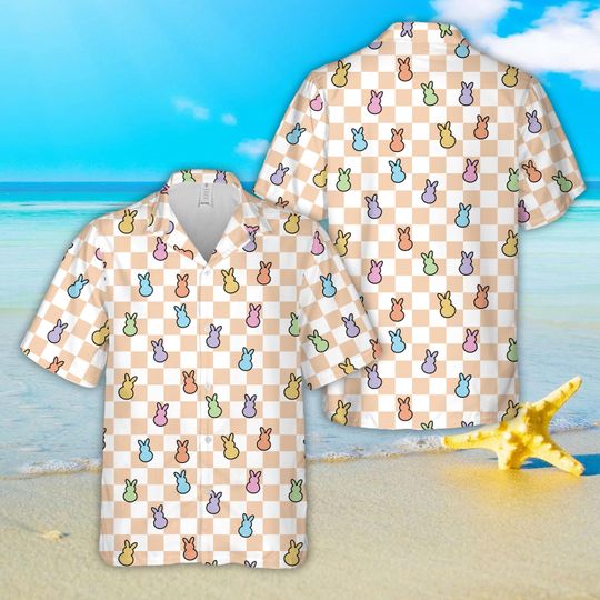 Happy Easter Bunny Checkered Hawaiian Shirt For Men Women, Rabbit Easter Button Up Shirt, Pastel Color Easter Shirt, Family Easter Outfit