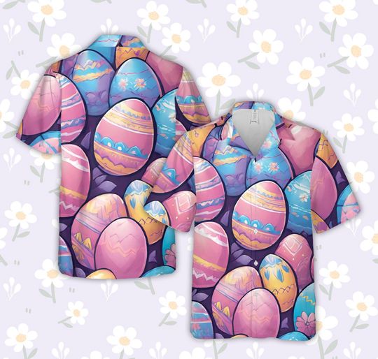 Colorful Pastel Easter Eggs Hawaiian Shirt For Men Women, Happy Easter Button Up Shirt, Matching Family Easter Shirt, Easter Gift For Kids