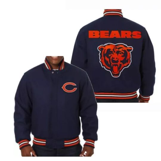 Chicago Bears Navy Blue Baseball Jacket