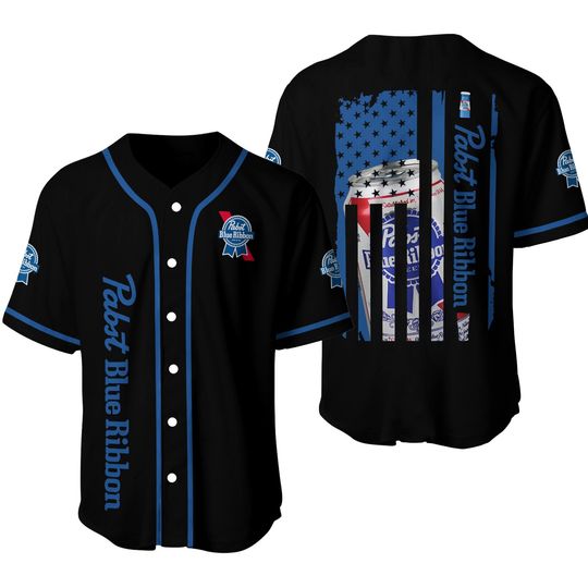 US Flag Black Pabst Blue Ribbon Baseball Jersey - Pabst Blue Ribbon Jersey Shirt For Men Women, Pabst Blue Beer Baseball Shirt