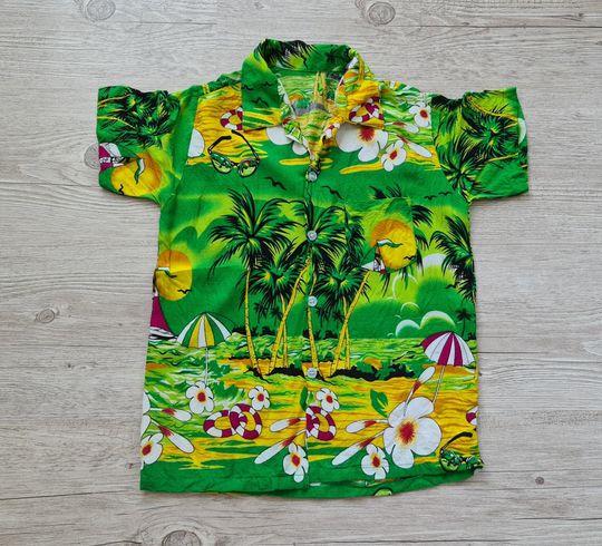 Vintage Rayon Hawaiian Print Aloha Shirt kids Childs Cotton Tropical Shirt Summer Short Sleev Shirt Size 3 years Vintage Clothing Kids