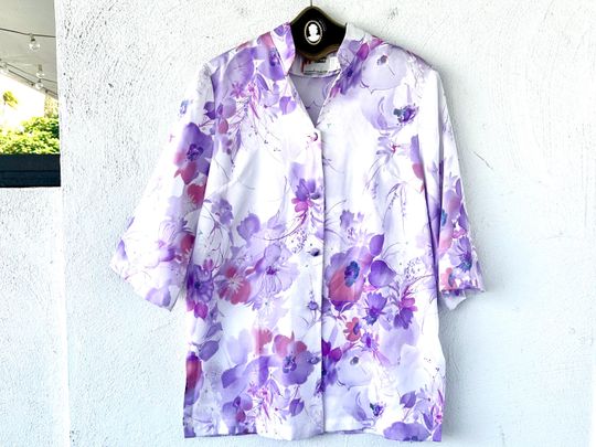 Vintage 70s Hawaiian Shirt 1970s Womens Aloha Top Hawaii Bamboo Collared Top