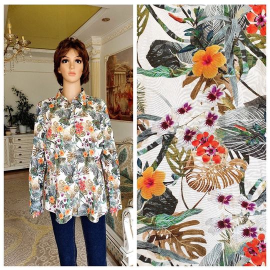 collared womens shirt Vintage womens aloha shirt 2XL womens hawaiian shirt minimalist blouse floral blouse green boho shirt minimalist shirt