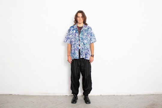 Vintage Floral Shirt Blue Lilac Tropical Hawaiian 90s y2k