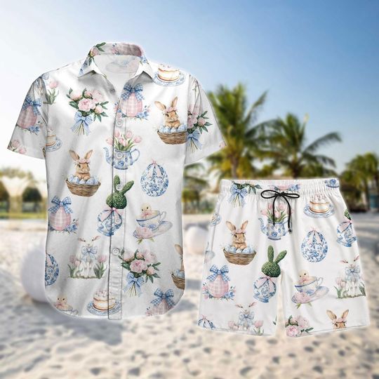 Peter Rabbit Button Shirt And Shorts, Spring Shirt, Easter Bunny, Peter Rabbit Hawaiian Shirt, Rabbit Lover Shirt, Kindergarten Teacher