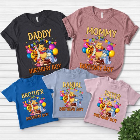 Winnie The Pooh And Friends Birthday Shirt, Disney Pooh Bear Family Girl Boy Birthday Shirt, Personalized Birthday Shirt
