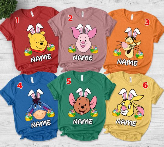 Personalized Winnie the Pooh Easter Shirt, Easter shirt, Pooh Piglet Tigger Eeyore Easter shirt,WDW Disneyland Easter Bunny Shirt