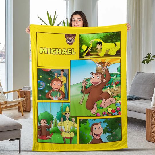 Personalized Curious George Blanket Curious George Blanket | Curious George Birthday Gifts | Curious George Throw Blanket Couch Sofa