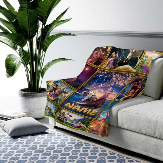 Custom Disney Rapunzel Tangled Blanket, Bedding Decor, Gift for Kids, Couch Sofa Blanket, Disney Cartoon Blanket, Disneyland