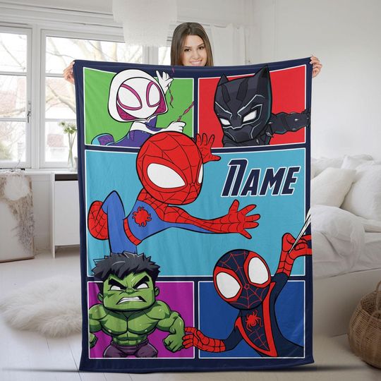 Personalized Spidey And Amazing Friends Fleece Blanket , Spider Man Blanket, Spiderman Ghost Spider Fleece Blanket for Bed Couch Sofa
