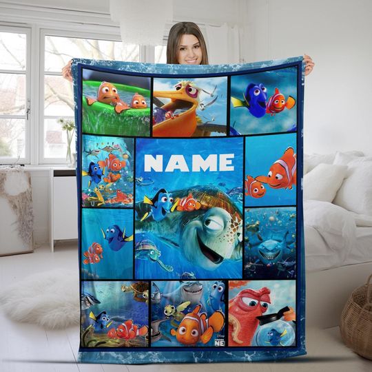 Personalized Watercolor Disney Finding Nemo Blanket, Custom Name Pixar Finding Dory Baby Girl/Boy, Baby Birthday, Just Keep Swimming