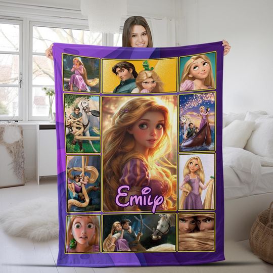 Vintage Rapunzel Tangled Fleece Blanket, Princess Blanket For Kid Baby Adult, Flynn Rider Maximus, Home Decor, Christmas Gift
