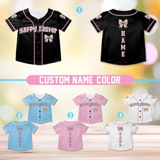 Personalized Kids Easter Baseball Jersey, Custom Name Happy Easter Jersey, Coquette Bow Easter Jersey, Easter Gifts For Baseball Fans