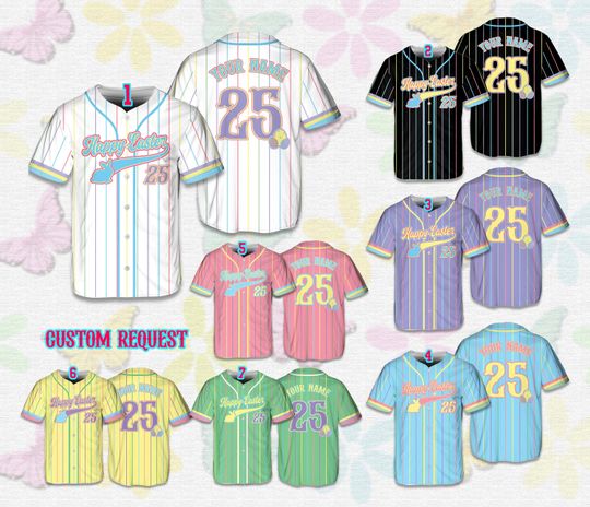 Personalized Name Number Happy Easter Baseball Jersey, Custom Pastel Color Striped Easter Jersey, Easter Family Bunny Shirt, Easter Gift
