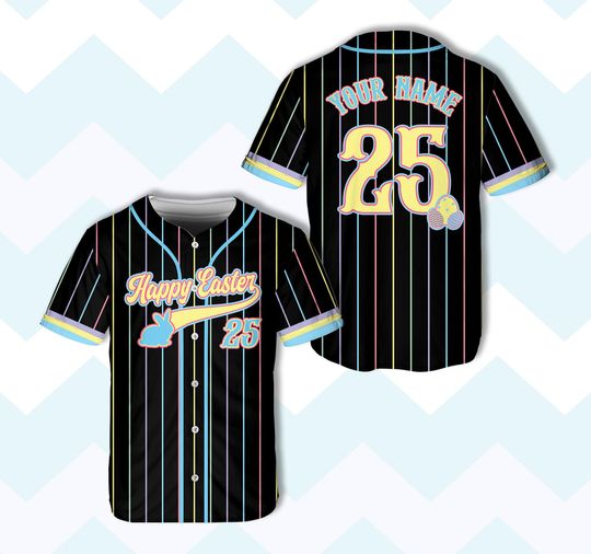 Personalized Name Number Happy Easter Baseball Jersey, Custom Pastel Color Striped Easter Jersey, Family Easter Matching Outfit, Easter Gift