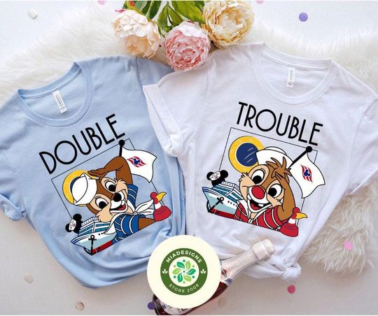Chip and Dale Disney Cruise Shirt, Double Trouble Couple Disney Cruise Line, Family Cruise Vacation 2025, Sibling Brother Cruise Squad Shirt