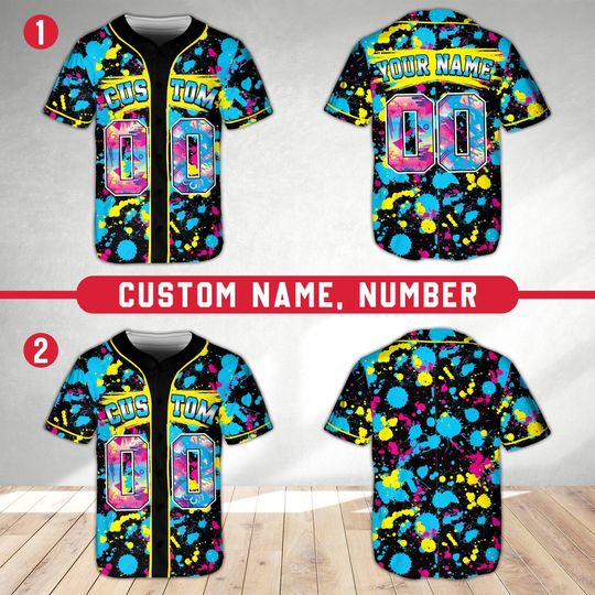 Personalized 90s Baseball Jersey, Custom Name Number Retro Splash Baseball Jersey, Take Me Back To The 90s, Matching Theme Party Jersey