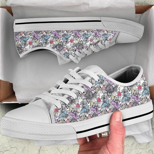 Women's Butterfly Low Top Sneakers, Mother's Day Gifts for Low top Shoes, Tie Sneakers