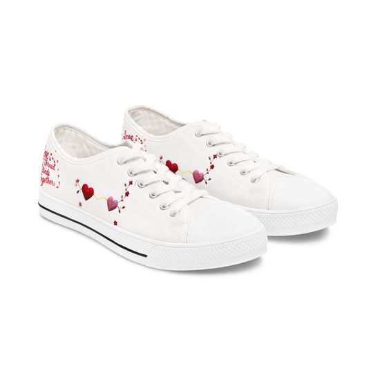 Valentine's Women's Low Top Sneakers, Heart Design, Red Pink Shoes, Gift for Her, Valentine's Day Footwear