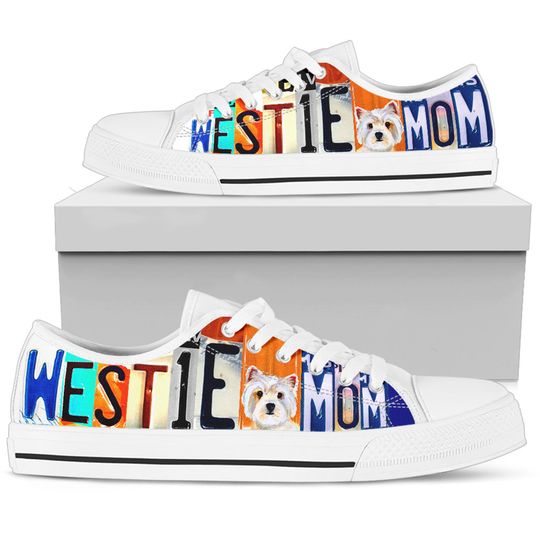 Women's Low Top Canvas Shoes For Cute Westie Mom, Mother's Day Gifts for Her Casual Tie Sneakers