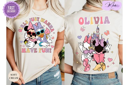 Custom Girls Just Wanna Have Fun Shirt, Minnie And Daisy Best Friends Shirt, Besties Matching Shirt, Disney Besties Shirt,Disney Girls Shirt