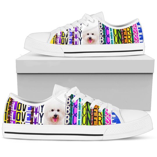 Women's Low Top Canvas Shoes For Bichon Frise Lovers, Mother's Day Gifts for Her Casual Tie Sneakers