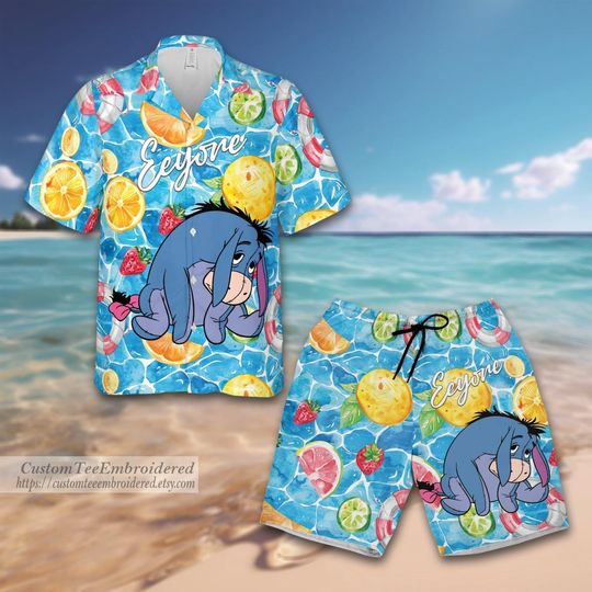 Eeyore Hawaiian Shirt And Short, Pooh And Friends Summer Aloha Hawaii Shirt, Cartoon Character All Over Print Button Up, Summer Tee