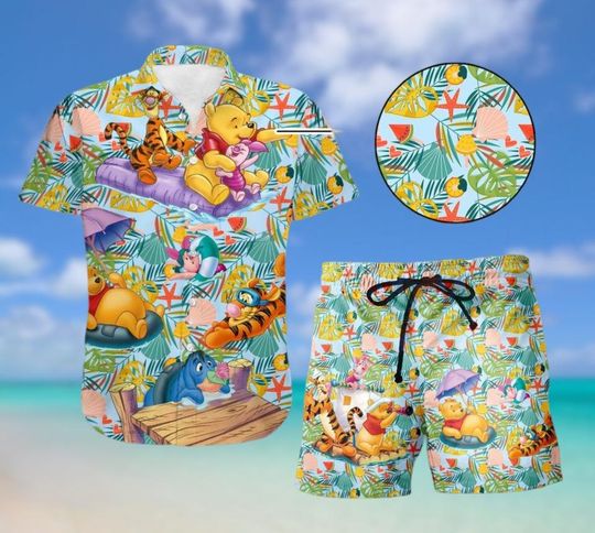Winnie The Pooh Hawaiian Shirt, Pooh And Friends Summer Shirt, Eeyore Tigger Piglet Button Shirt, Vacation Shirt, Disneyland Gift