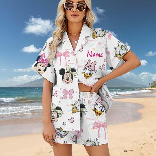 Personalized Disney Hawaiian Shirt, Minnie and Daisy Hawaiian Shirt, Disney Summer Shirt, Disney Coquette Bow Shirt, Disney Girls Trip Shirt