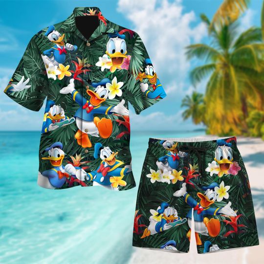 Donald Duck Hawaiian Shirt, Donald Duck Floral Vacation Holiday Tropical Summer Trip Shirt, Duck Beach Short Sleeve Hawaiian Shirt