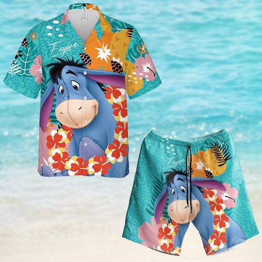 Eeyore Hawaiian Shirt And Short, Winnie The Pooh Shirt, Disney Hawaiian Shirt, Magic Kingdom Shirt, Cute Donkey Shirt, Gift For Fan