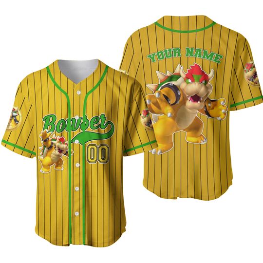 Personalize Bowser Jersey Yellow White, Custom Super Mario Baseball Jersey, Family Uniform Movie Game Jersey, Gift For Fans
