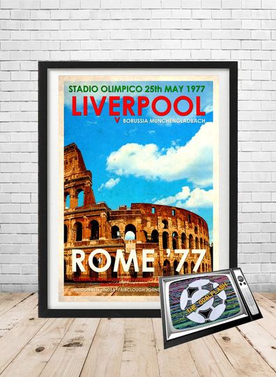LIVERPOOL FC ROME 1977 European Cup Final retro style illustrated print