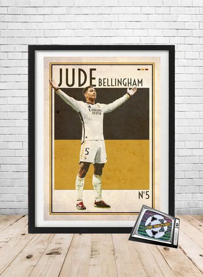 JUDE BELLINGHAM real madrid retro style illustrated art print