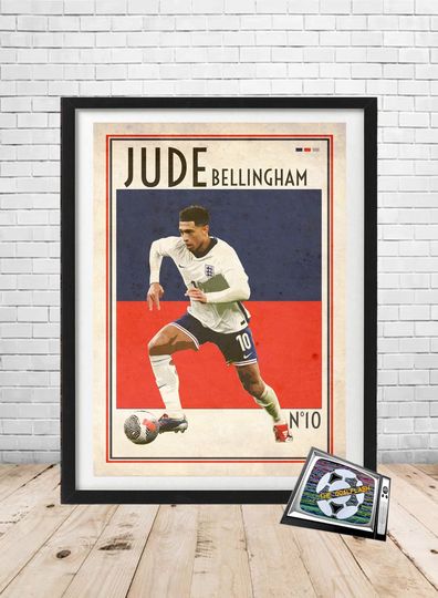 JUDE BELLINGHAM ENGLAND retro style illustrared print