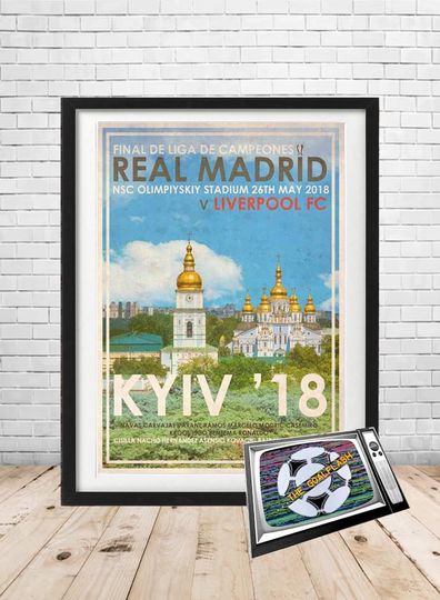 REAL MADRID 2018 European Cup /Champions League retro style illustrated print unframed
