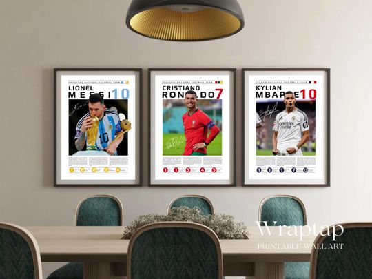 Ronaldo, Messi, Mbappe  Soccer Legends Printable Wall Art, Football Posters, Soccer Gift for Fans