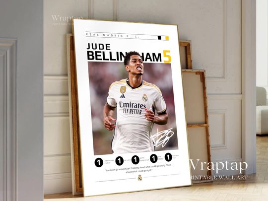 Jude Bellingham Football Poster, Real Madrid Soccer Print, Football Wall Art, Soccer Fan Gift, Poster Sports, Gift for Soccer Fans