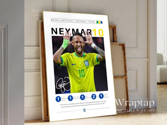 Neymar Soccer Poster, Brazil Football Print, World Cup Legend Art, CBF Sports Decor, Sports Poster, Soccer Print, Gift for Football Fans