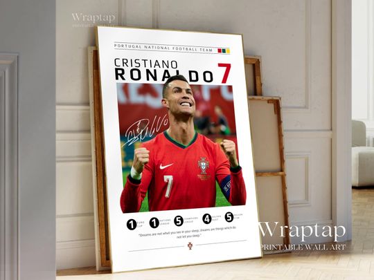 Cristiano Ronaldo Soccer Poster, CR7 Football Print, Portugal Sports Art, Soccer Print, Football Poster, Poster Sports, Gift for Soccer Fans