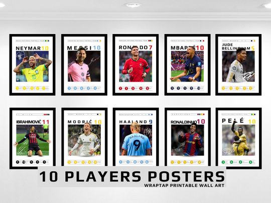 Ronaldo, Messi, Neymar, Mbappe, Bellingham, Haaland, Pele  Football Legends Posters for Soccer Wall Art, Soccer Gift for Fans
