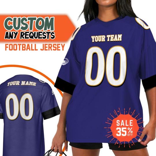 Custom Famous Team Super Star Raven Sport Purple Football , Personalization Football Purple Jersey, Champion Game Day Outfit Fan