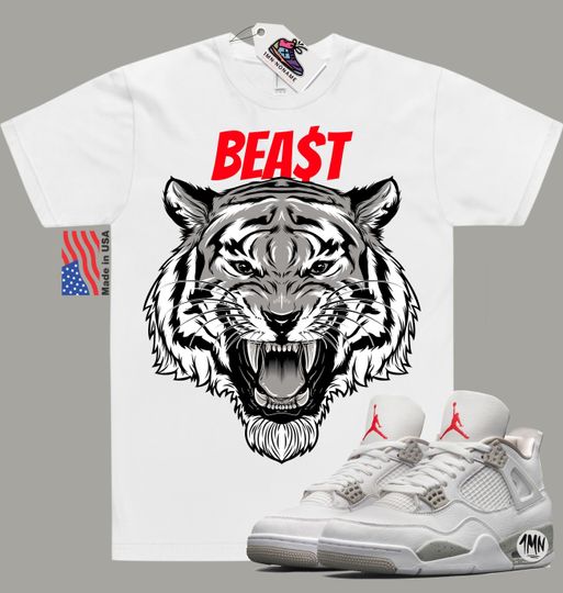 Jordan 4 White Oreo Shirt, Jordan white Oreo match shirt "TIGER BEAST"