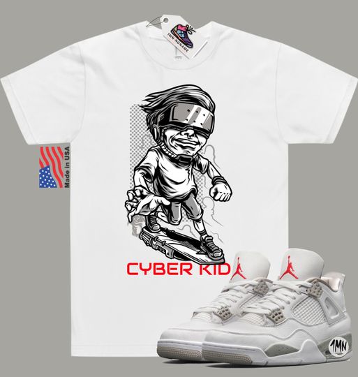 Jordan 4 White Oreo Shirt, Jordan white Oreo match shirt "CYBER KID"